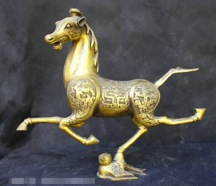 

free Chinese Folk Old Traditional Culture Brass Bronze statue Horse riding Chebi fast