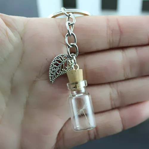 

4PCS 22X11MM Glass Jar dandelion seed keychain Make a wish bottle keychain Dandelion seeds vial wish tibetan