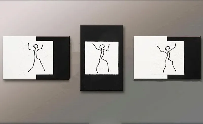 

Modern Home Decor Art Simple Figures Pictures Hand Painted Abstract White Black Oil Paintings on Canvas 3 Panel Wall Painting