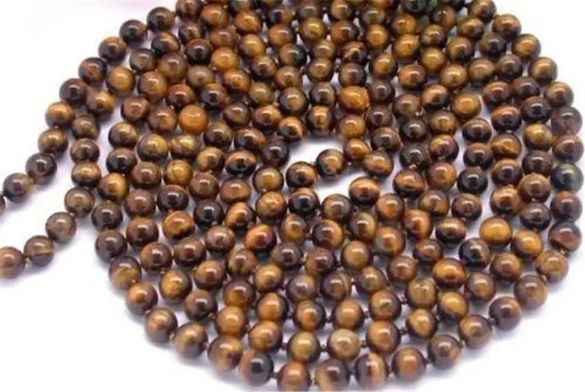 

beautiful 100" 8mm round nature tiger's-eye beads necklace AAA+