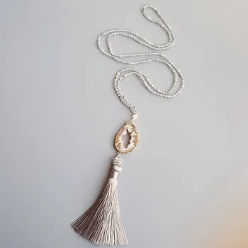 

Lii Ji Natural Labradorite Moonstone Crystal Agate Long Tassel Long Necklace 82cm Delicate Jewelry