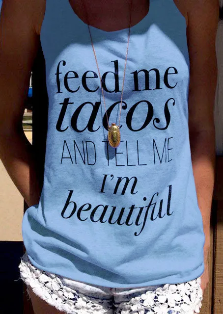 

sexy tanks harajuku pink casual womens clothing feed me tacos tops women gothic plus size print 2019 summer