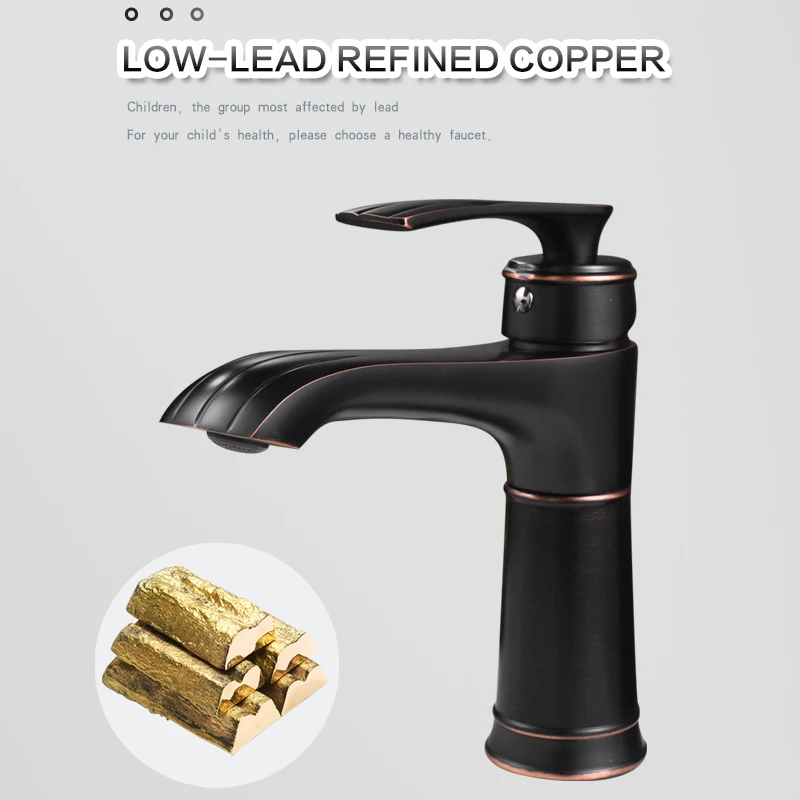 GEYO Antique Kitchen Black Copper Bathroom Faucets Basin Faucets Brass OilRubbed Bronze Faucet Bathroom Shower Hot Cold MixerTap