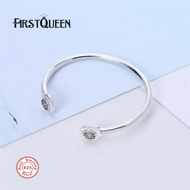 

FirstQueen Pure 925 Sterling Silver Singature Open Bangle Bracelet Fit 4.3mm Charms Beads For Jewelry Making Fine Jewelry