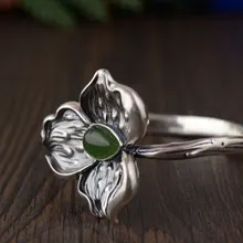 FNJ 925 серебряные браслеты с яшмой для женщин ювелирные изделия цветок 55 мм регулируемый размер S990 браслет из стерлингового серебра