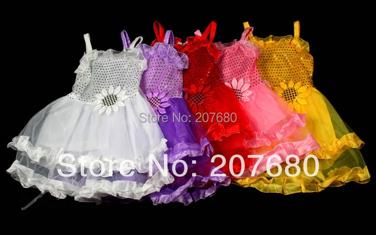 Платье принцессы с подсолнухами Детские сценические костюмы красивый наряд украшение с блестками цветы детская одежда для выступлений