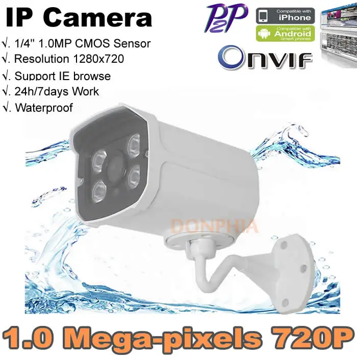ONVIF 720P HD 1.0MP Waterproof Outdoor IRCUT Filter Night Vision P2P IP Camera Support Motion Detect For Network Security system