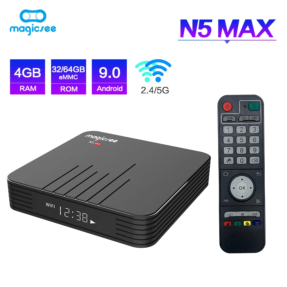 Magicsee N5 Max Amlogic S905X2 Android 8,1 ТВ коробка 4G 32G/64G Rom 2,4 + 5G двойной Wi-Fi Bluetooth 4,1 Smart BOX 4 K Декодер каналов кабельного телевидения