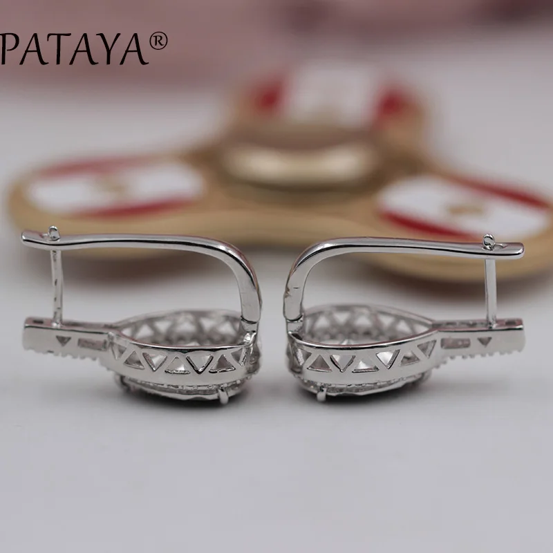 PATAYA New RU Hot True White Gold Dangle Earrings Oval Natural Zircon Earrings Women AB Multicolor Wedding Fine India Jewelry - Image 5