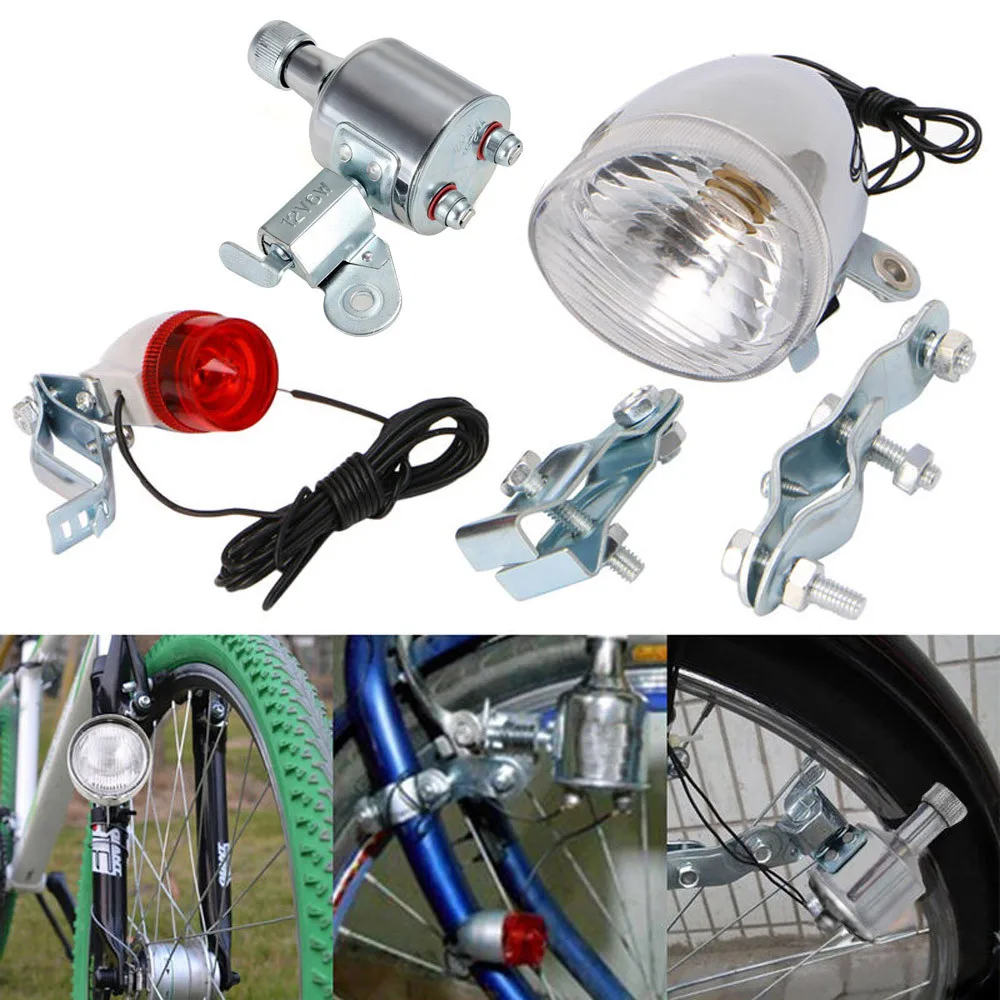 Sale 2019 New Bicycle Light  12V 6W Bicycle Motorized Bike Friction generator Dynamo Headlight Tail Light Kit Bike Lights 0