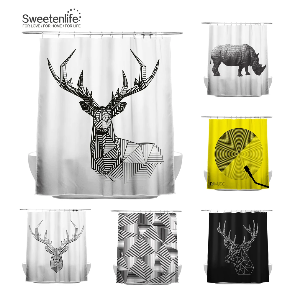 

Sweetenlife Geometric Design Elements Waterproof Curtain 180x180cm Polyester Shower Curtain High Quality 12 Bath Curtain Hooks