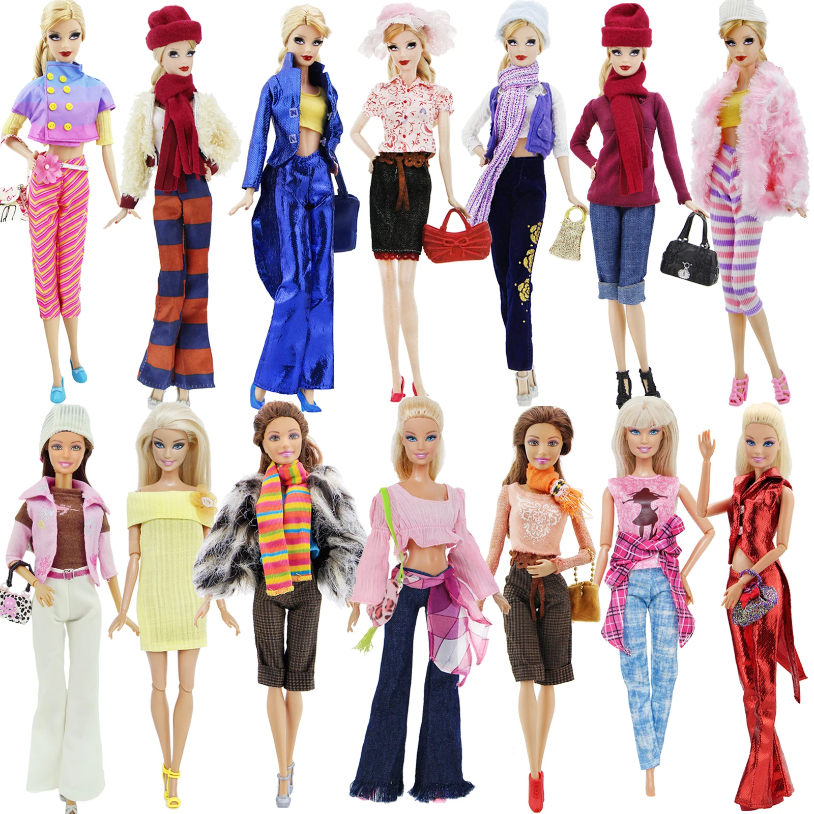 Модный наряд повседневная одежда смешанный стиль пальто брюки обувь Сумочка Аксессуары Одежда для куклы Барби DIY игрушка