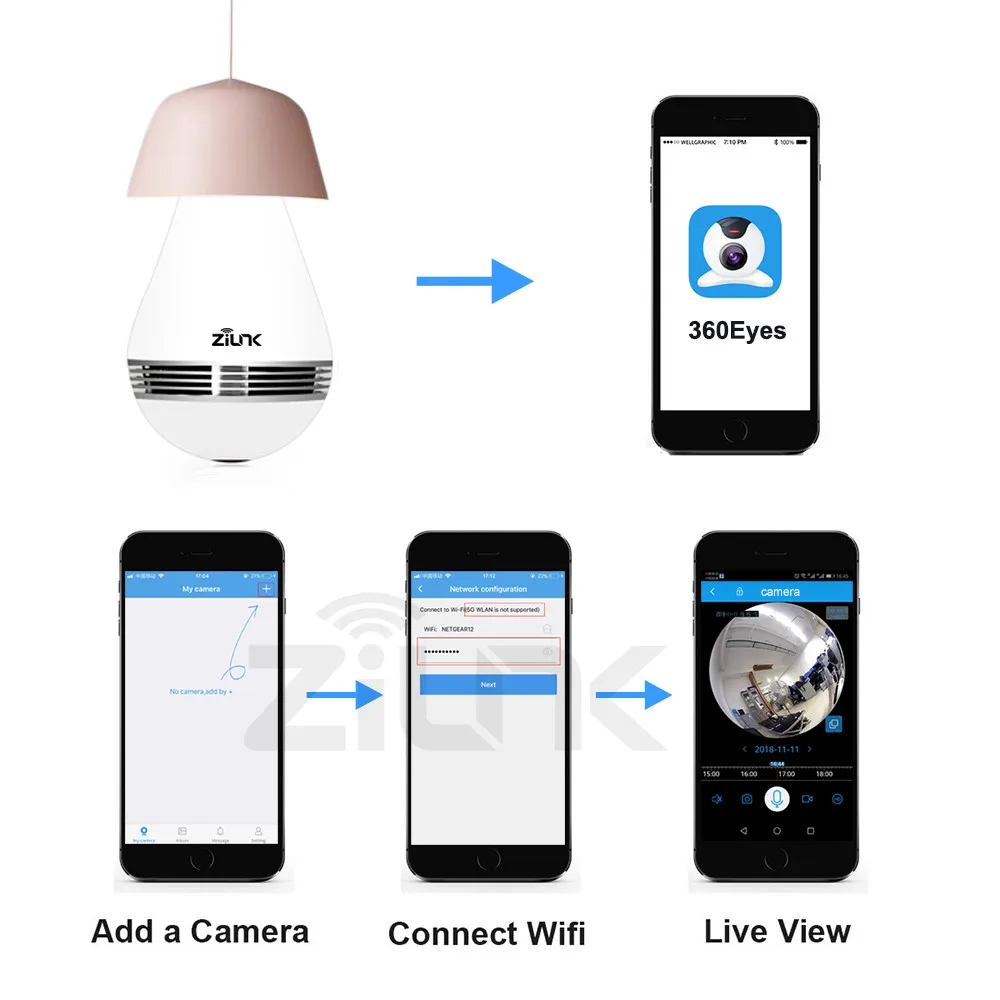 ZILNK лампочка ip-камера в форме лампы 1080P Облачное хранилище панорамный рыбий глаз Wifi Домашняя безопасность беспроводная CCTV камера наблюдения 360 градусов VR Cam