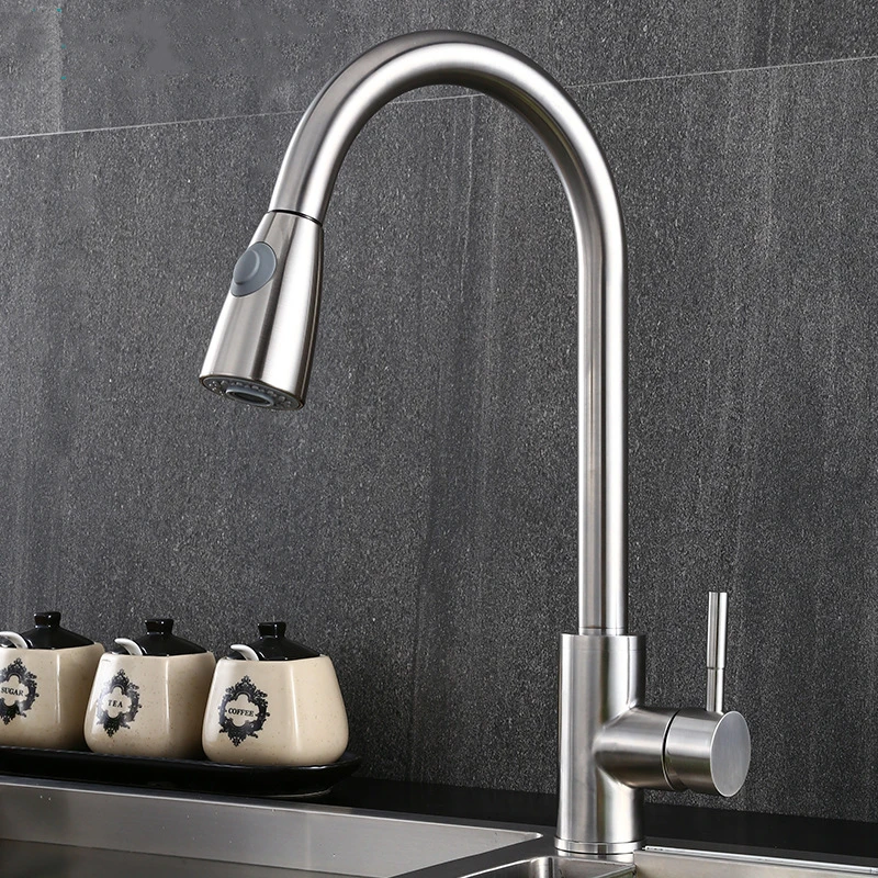 

Stainless Steel Pulling Kitchen Faucet Hot and Cold Sink Water Tap Shower Accessories Bathroom Hardware Set Wall Hanging Shelves