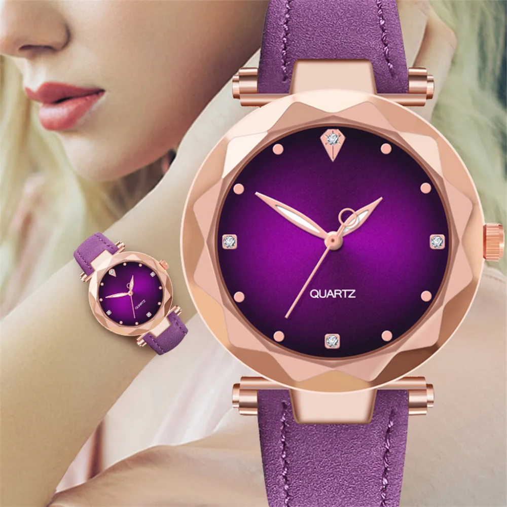 Hot Sale Ladies Watch Women's Watches Crystal Dial Purple Leather