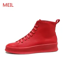 New Red Mens Shoes Casual Genuine Leather Shoes Men High Top Lace Up Footwear Sneakers Men Male Shoes Chaussure Homme Cuir mycolen hot spring autumn high quality men casual shoes fashion brand soft breathable lace up male shoes chaussure homme cuir