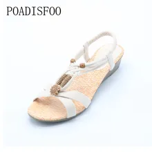 Poadisfoo 2017 богемные женские летние босоножки на низком каблуке Шлепанцы с рисунком подсолнуха бусины плоские туфли Размеры 36–40. HYKL-1503