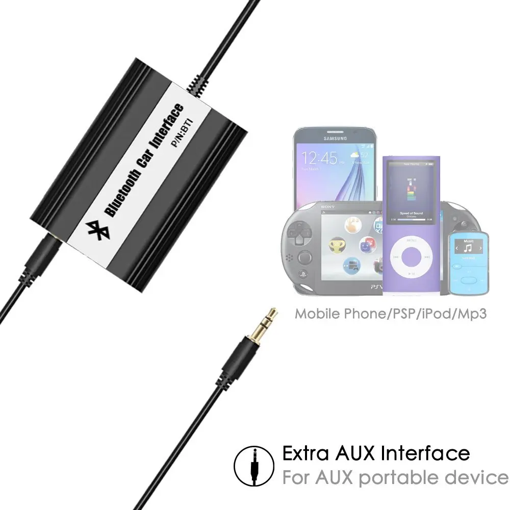  APPS2Car integrado manos libres coche Bluetooth adaptador de música inalámbrico USB AUX Jack adapta