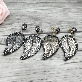 

5 Pairs Fashion leaf drop earrings Paved Rhinestone Crystal Charm Handmade Dangle Jewelry for women ER679
