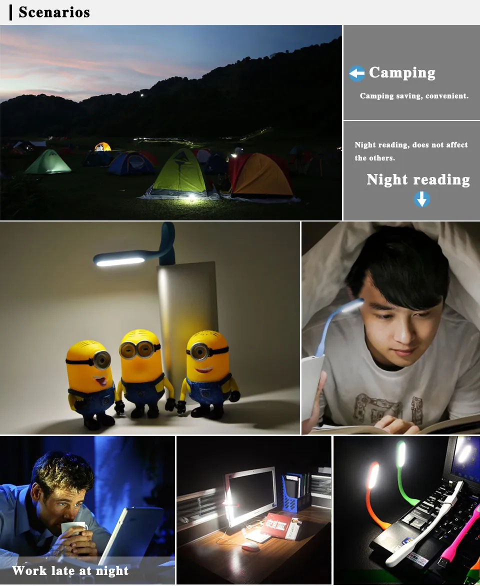 1 шт 5 цветов Гибкая USB светодиодный Ночной светильник Настольная лампа для чтения книг, Кемпинг Ночной светильник для ПК мобильных Мощность заряда Тетрадь компьютер