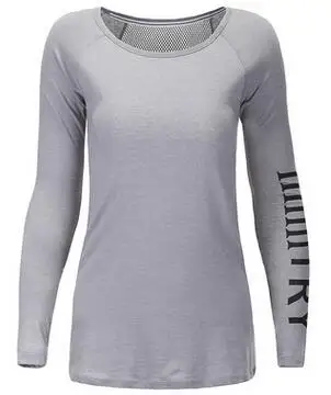 Новая женская футболка с длинным рукавом для йоги фитнес быстросохнущая Сетка открытая Открытая Майка для бодибилдинга Спортивная одежда для бега - Цвет: Серый