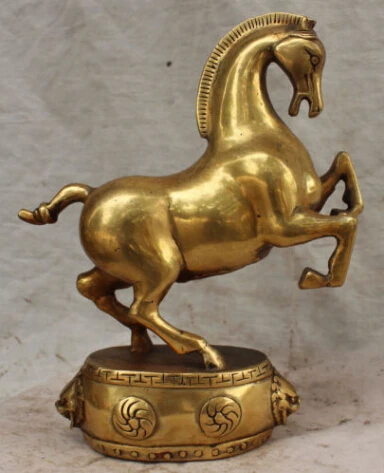 RHS0059 9&quot China Chinese Bronze Carved Animal Sucessful Running Horse Lion Base Statue | Дом и сад