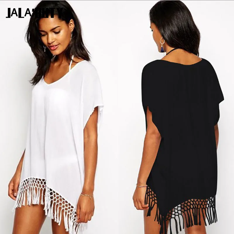 

Chiffon Beach Shirt White Bikini Cover Up Sexy See Through Beach Dress Black Beach Tunic Swimsuit Cover Ups Female Beach Sarong