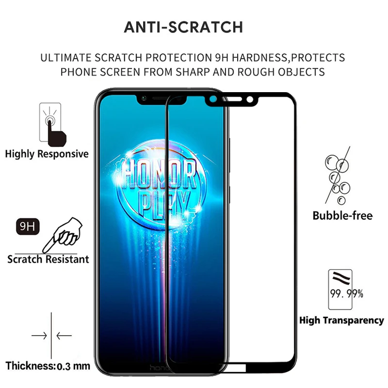 2 шт. 100% оригинальное защитное стекло 9H на весь экран для Huawei Honor Play чехол из