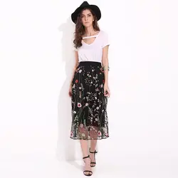 Летние модные женские туфли милые юбки винтажный, вышитый, с цветочным узором юбка пикантные длинная юбка из фатина плюс Размеры Новый