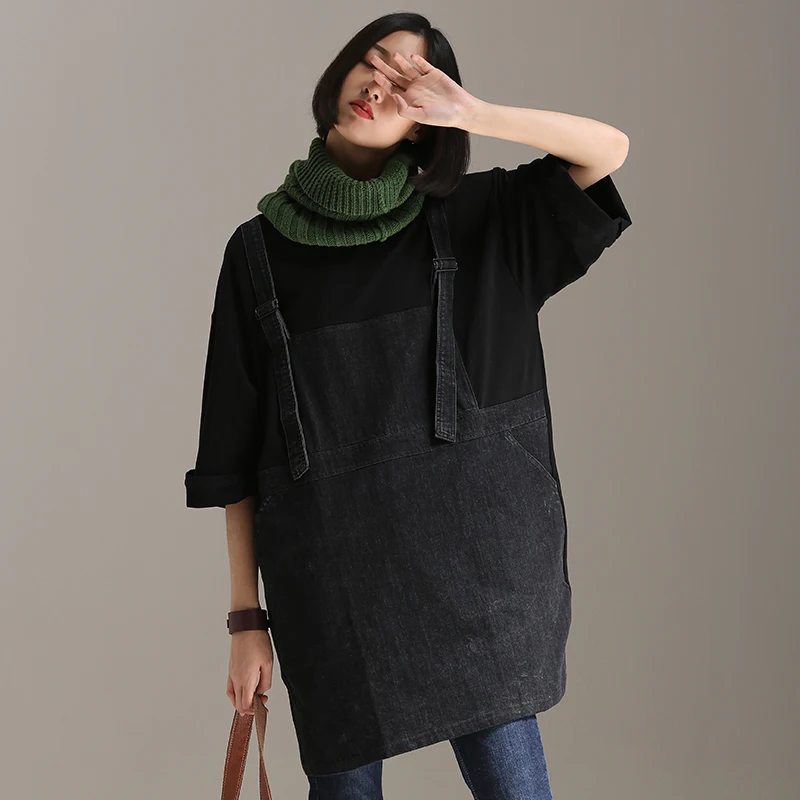 

Q8116 Literary style, large size,Round collar, fake two, cowboy coloured dress,New autumn 2018