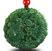 Verdadero Natural de Classic tallado Jade HeTian Dragon Phoenix colgantes de la suerte amuleto colgante de Jade collar de la joyería moda