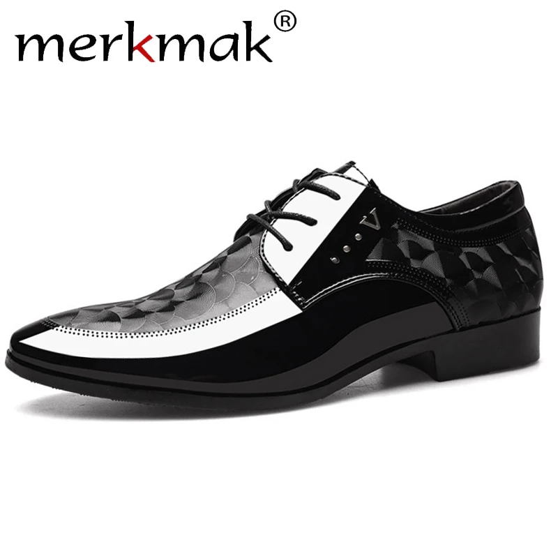 Tanie Merkmak 2019 oksfordzie skórzane męskie buty Casual Dress Shoes mężczyźni zasznurować oddychające formalne biuro dla człowieka duży rozmiar 38 48 mieszkania