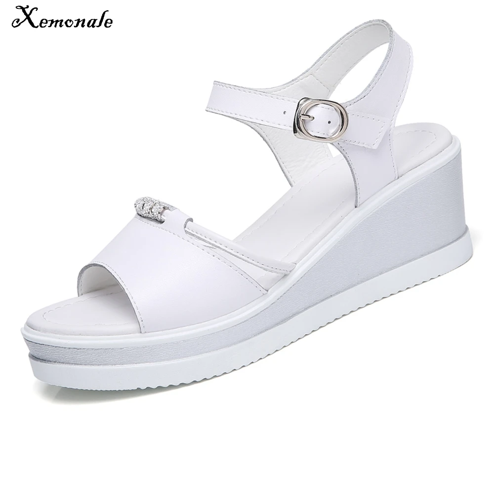 Xemonale 2018 Women Sandals White Flat Wedge Sandals Summer Ladies Peep ...