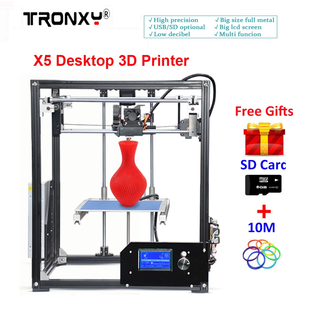 

Tronxy X5 Desktop 3D Printer Precision Reprap Big LCD display DIY 3d printers Kit 210*210*280mm Heated Bed +10M Filament SD Card