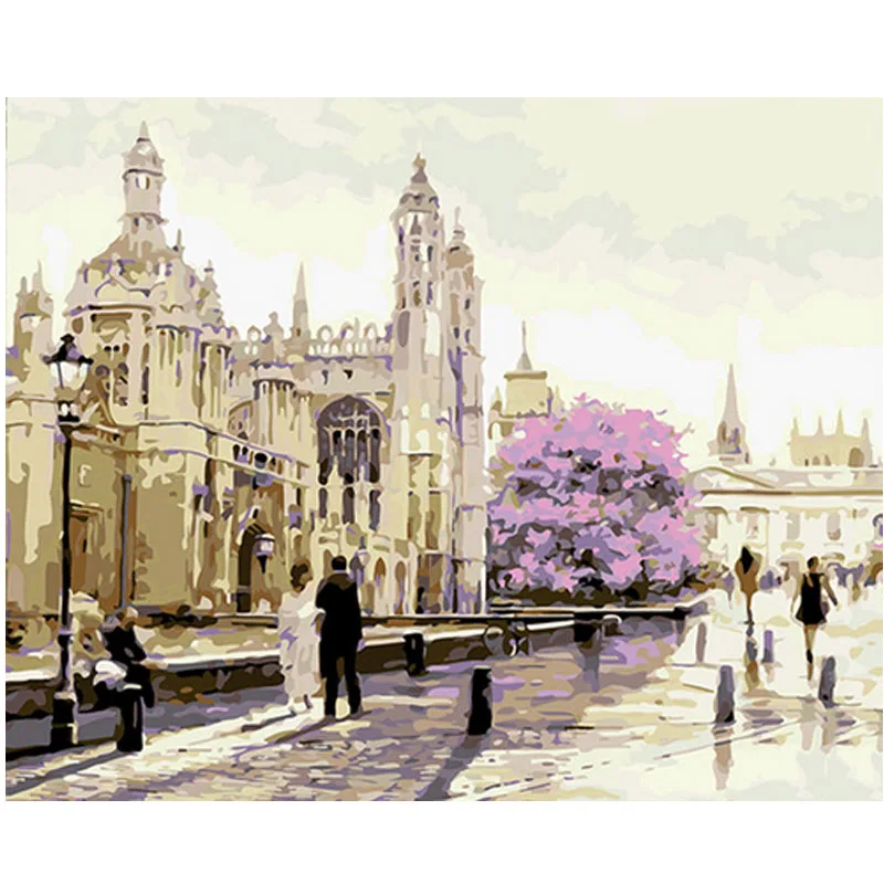 

DIY Oil Painting By Numbers Picture On Canvas Calligraphy Decorative Canvas Painting By Number Brush Drawing Europe Street