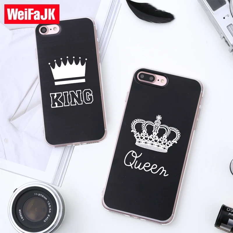 

WeiFaJK Queen Case for iPhone 6 6s 5s 5 Capa Silicone Soft Pattern King Black Back Cover Cases for iPhone 7 8 Plus Case 6 Covers