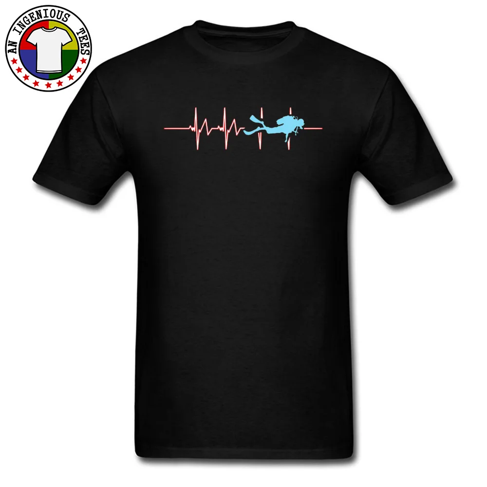 Scuba-Dive-Heart-Beat Short Sleeve Tops & Tees O-Neck Cotton Fabric Mens Top T-shirts Funny Clothing Shirt New Arrival Scuba-Dive-Heart-Beat black