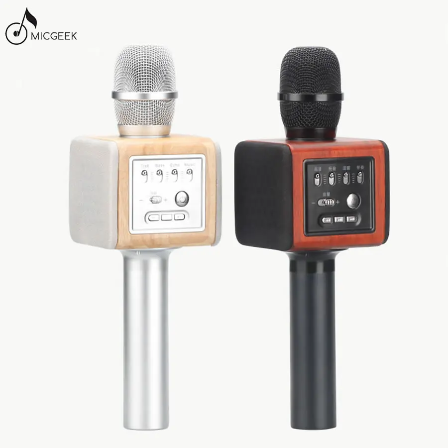 Original brand MicGeek ELF Wireless Karaoke Microphone 2.1 Sound Track Natural Rosewood DSP Chip Voice Speakers Smartphone -011