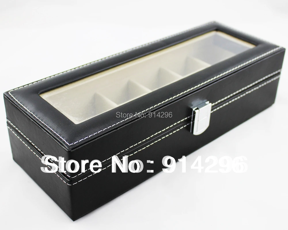 Free Shipping 1PCS 6 Grid Black Leather Watch Display Slot Case Box Jewelry Storage Organizer | Украшения и аксессуары