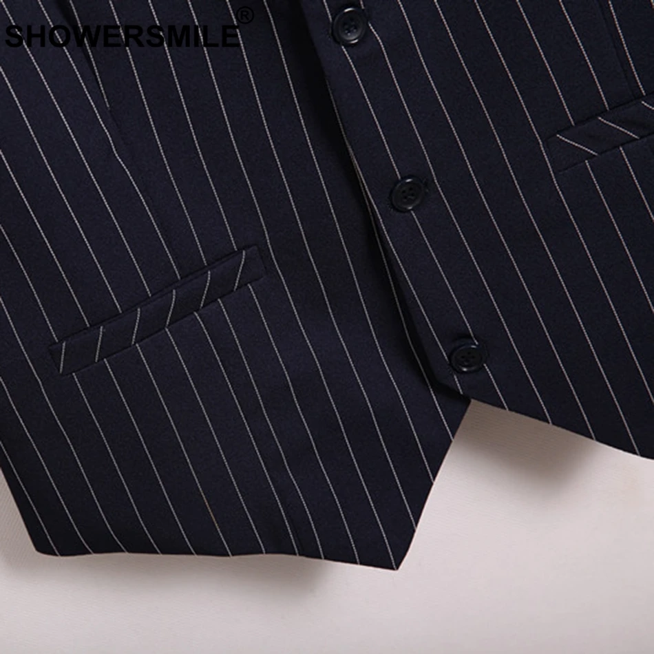 SHOWERSMILE Stripe Vest Women Navy Office Lady Sleeveless Jackets Female Cotton Slim Fit Thin Ladies Spring Autumn Waistcoat 3XL
