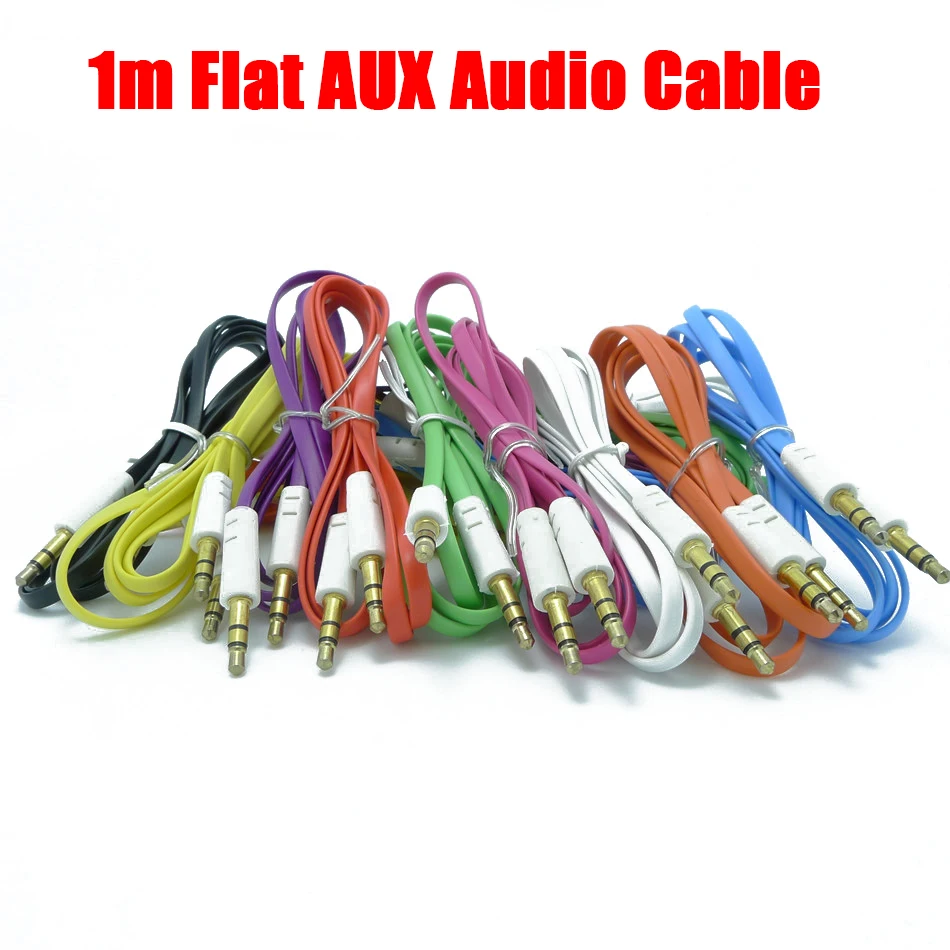 20pcs/lot Wholesale 1m/3ft Flat Audio Extension Cable 3.5mm Jack Male