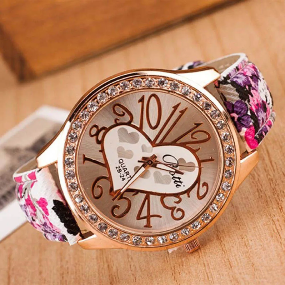 Кварцевые наручные часы с узором в виде сердца и цветочным ремешком, reloj de mujer dames horloges relojes para mujer montres saat