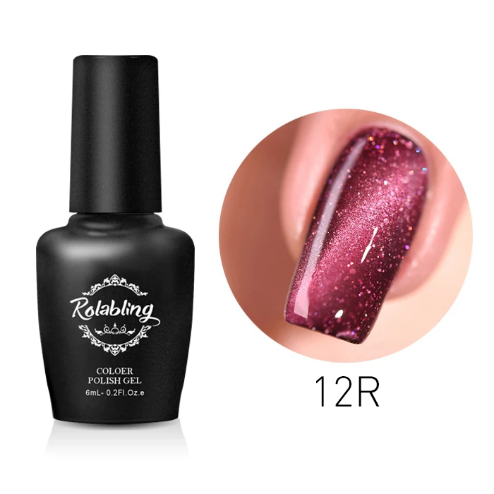 Rolabling Starry Cat Eye Nail Gel Polish Shining Color Soak Off UV 6ML Long Lasting 3D Magnet Cat Eye Nail Art Lacquer Gel - Color: 12R