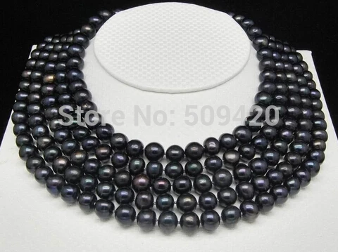 

Free Shipping >>Pearl_Long 8-9mm black AAA pearl necklace 100 inch