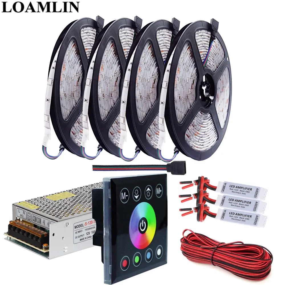 #cheap 5050SMD 30Leds m RGB Led Strip Flexible Light RGB Touch Panel Led Controller Amplifier DC12V Led Transformer Kit 5M 10M 15M 20M
