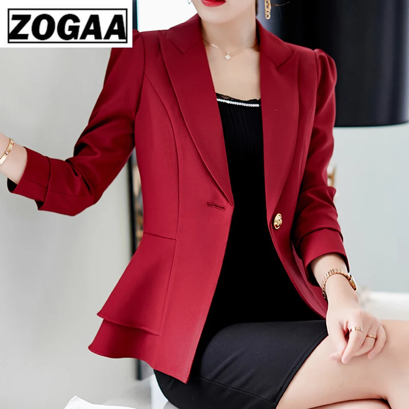 

ZOGAA Women New Fashion Business Formal Suits Work Coat Elegant Ruffle Blue White Black Jacket Office Peplum Blazer