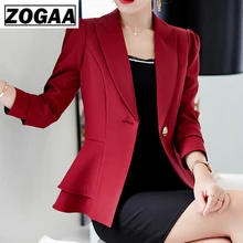 ZOGAA Women New Fashion Business Formal Suits Work Coat Elegant Ruffle Blue White Black Jacket Office Peplum Blazer