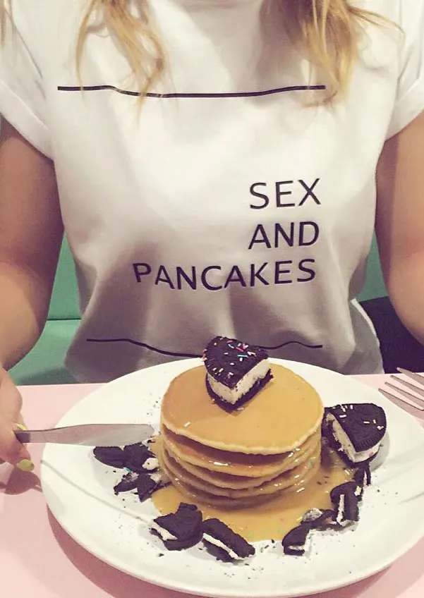 Sex And Pancakes Short Sleeve T Shirt funny letter print shirt women