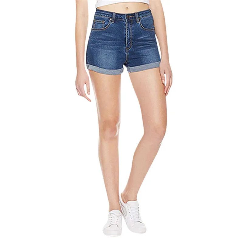 Denim Shorts Mid Waist Washed Shorts Feminino Summer Mini Jeans Shorts Solid Pockets Short Skinny Spodenki Damskie 40JUN1204