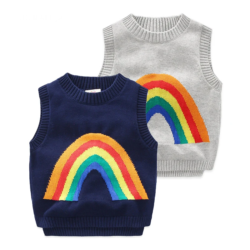 New Fashion Girls Boys Sweaters Sleeveless Vest Style Rainbow Pattern